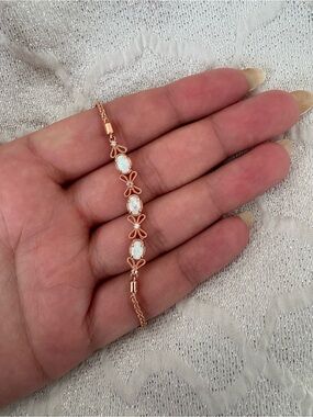 Delicate Opal Link Bracelet in Rose Gold - Women Jewelry